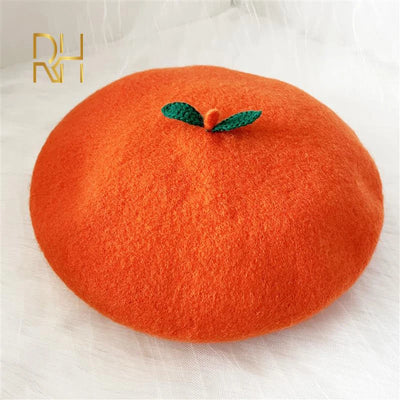 Fruit-Themed Plush Painter Beret – Cute Handmade Wool Felt Hat