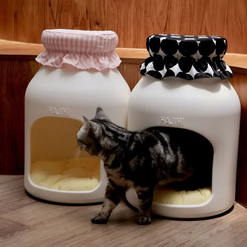 Baby Bottle Pet House & Stool | Food-Themed Cat & Dog Nest with Seat