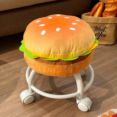 Hamburger Rolling Stool | Food-Themed Swivel Seat with Caster Wheels