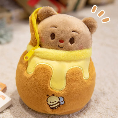 Honey Jar Bear Plush Doll | Kawaii Stuffed Bear in Honey Pot, 7\" | 18 cm