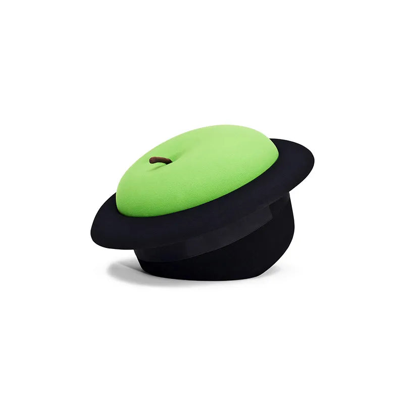 Black Hat & Apple Ottoman | plush furniture | packaging view