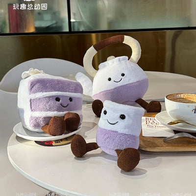 Kawaii Taro Tea & Cake Plush Set | Stuffed Teapot, Cup & Cake Toys, 8\" | 20 cm