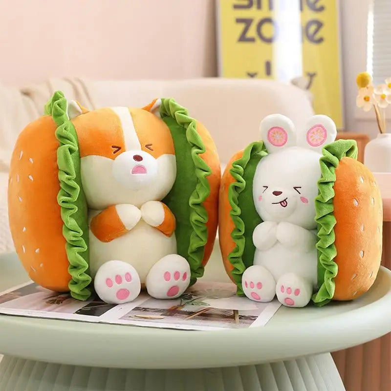 Kawaii Corgi/Hase als Hamburger-Plüsch, 10-16" | 25-40 cm