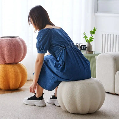 Pumpkin-Shaped Low Stool – INS Style Velvet Sofa Stool