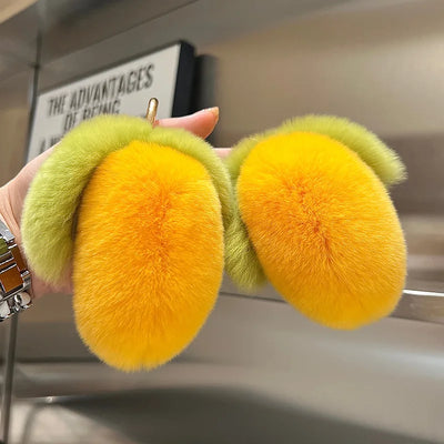 Mango Car Keychain – Real Fur Plush Otter Rabbit Pendant