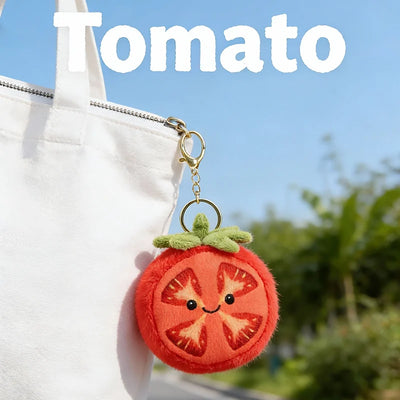 Kawaii Cartoon Tomato Plush Pendant – Soft Hanging Fruit Doll, 4" | 10 cm