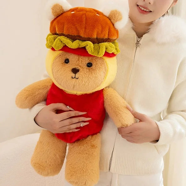 Hamburger-Dressed Bear Plush Toy | Kawaii Stuffed Teddy, 55cm