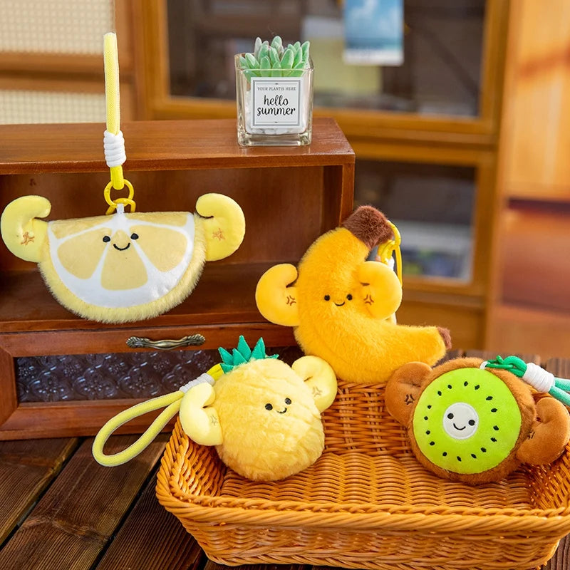 Mini Fruit Plush Keychain Set | Pear, Avocado, Pineapple, Lemon & Banana Pendants, 5\" | 12 cm
