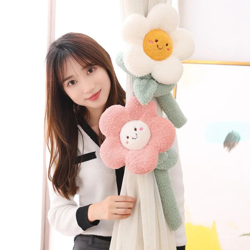 Plush Flower Curtain Tie Back – Long Stem Room Decor, 39" | 100 cm