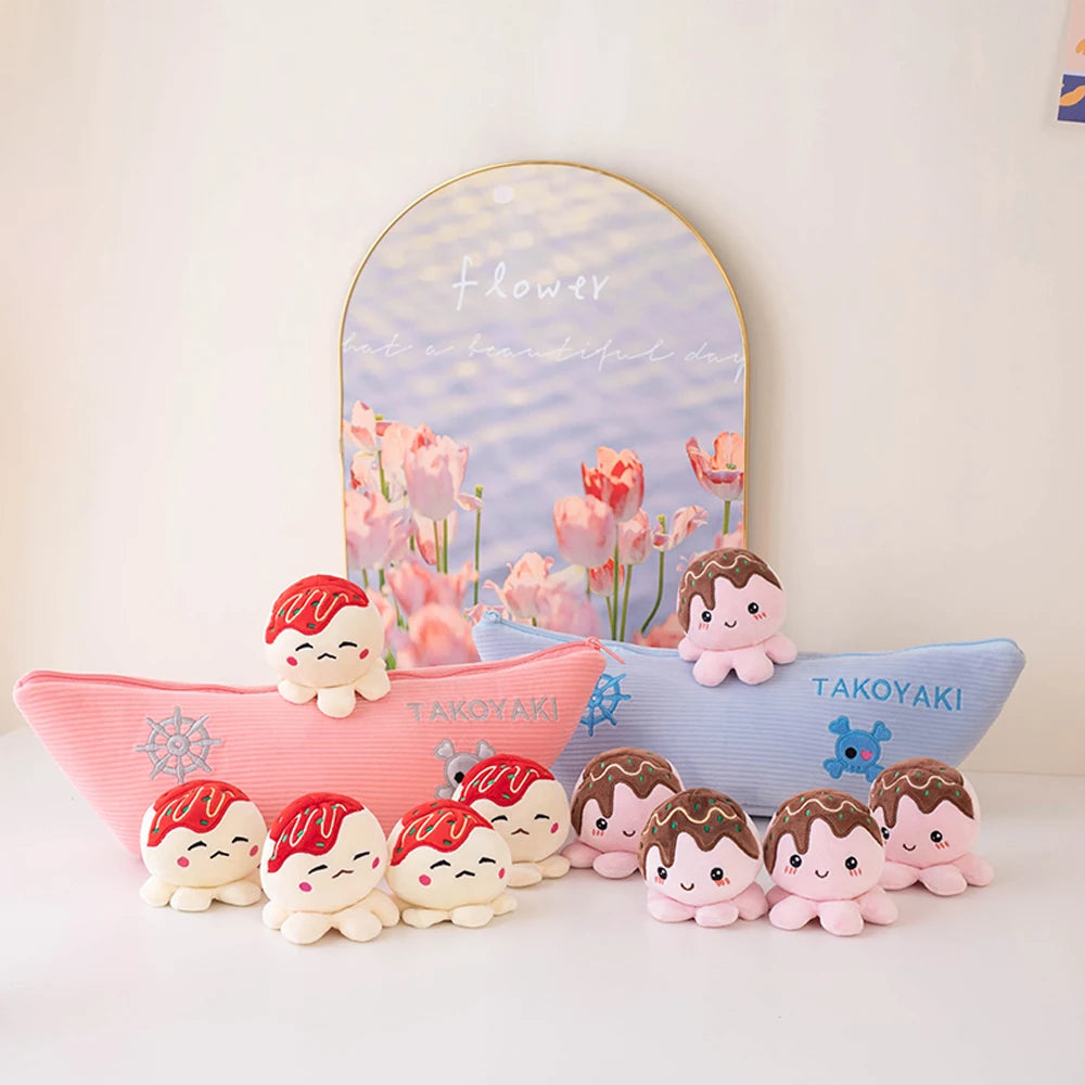 Conjunto de peluches de Takoyaki con barco de almacenamiento con cierre, 18" | 45 centímetros