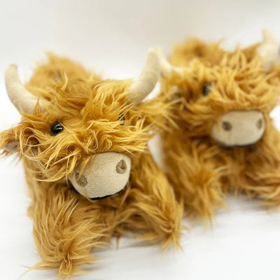 Fluffy Highland Cow Plush Slippers | Warm Indoor Animal Slides for Women & Men