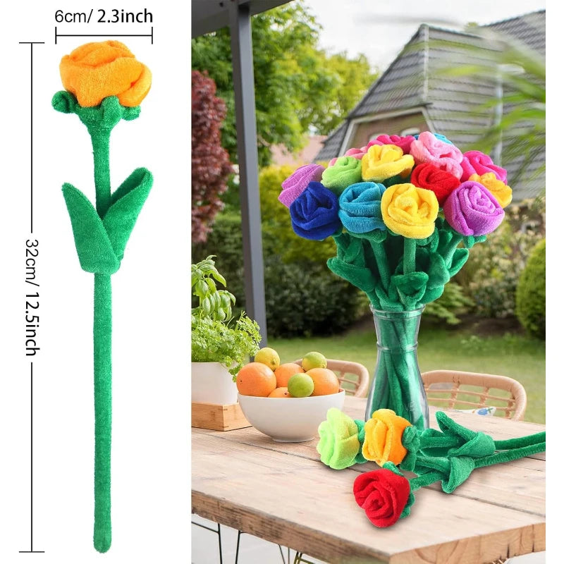 Stemmed Rose Plushies, Six Pieces Mixed Colors, 13" | 32 cm