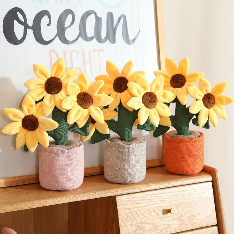 Smiling Sunflower Plush Potted Toy, 13" | 32 cm