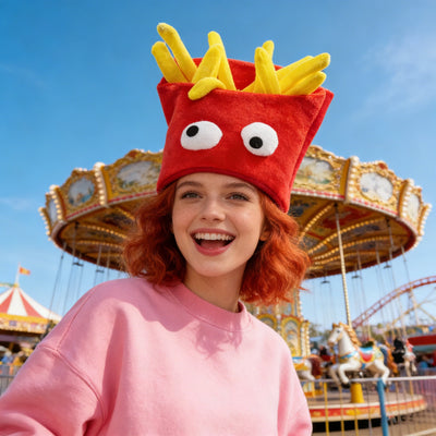 French Fries Plush Hat | Googly-Eyed Novelty Food Headwear