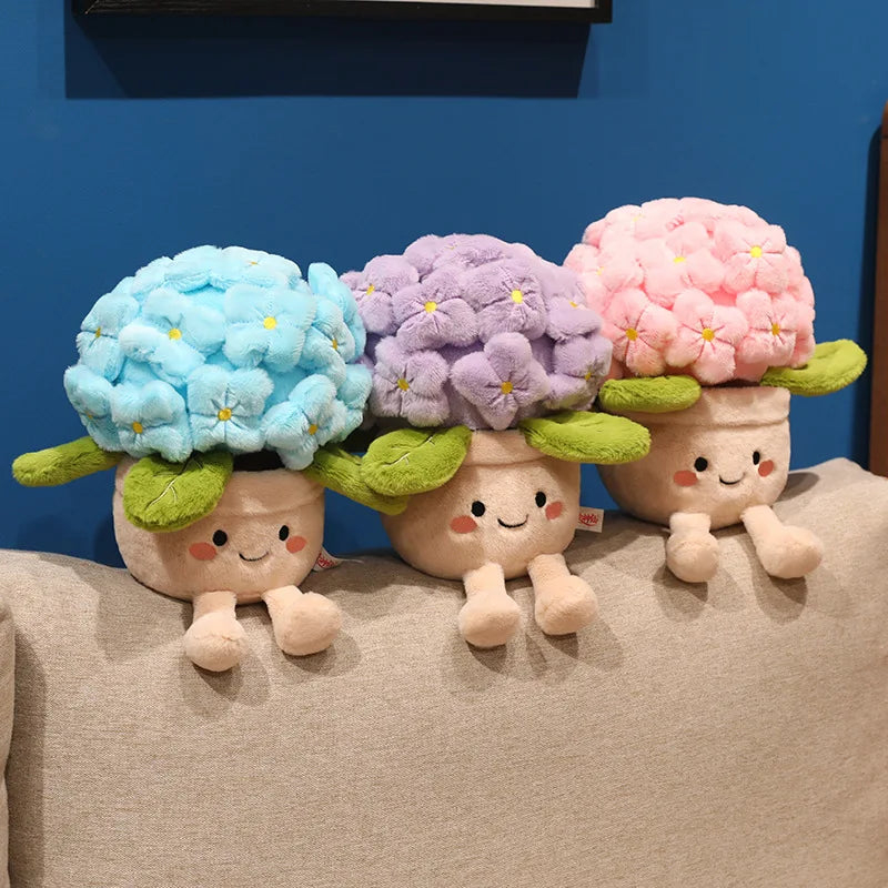 Smiling Hydrangea Potted Plush | Fluffy Flower Decor Toy, 28cm