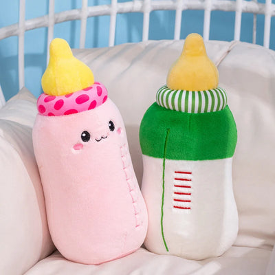 Kawaii Smiling Milk Bottle Plush Pillow | Cute Baby Bottle Stuffed Toy, 15\" | 38 cm