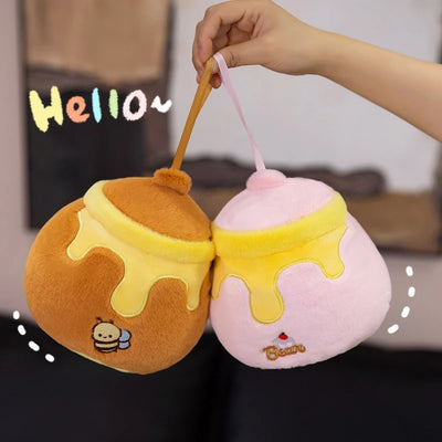 Honey Jar Bear Plush Doll | Kawaii Stuffed Bear in Honey Pot, 7\" | 18 cm