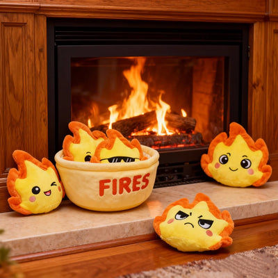 Kawaii Flame Plush Toy Set – Basket of Emoji Flames, 6" | 16 cm