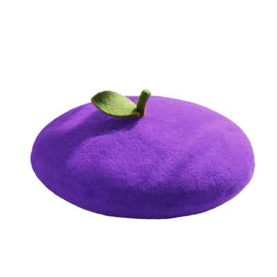 Fruit-Themed Plush Painter Beret – Cute Handmade Wool Felt Hat