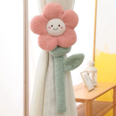 Plush Flower Curtain Tie Back – Long Stem Room Decor, 39" | 100 cm