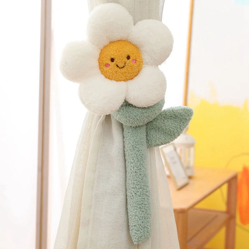 Plush Flower Curtain Tie Back – Long Stem Room Decor, 39" | 100 cm