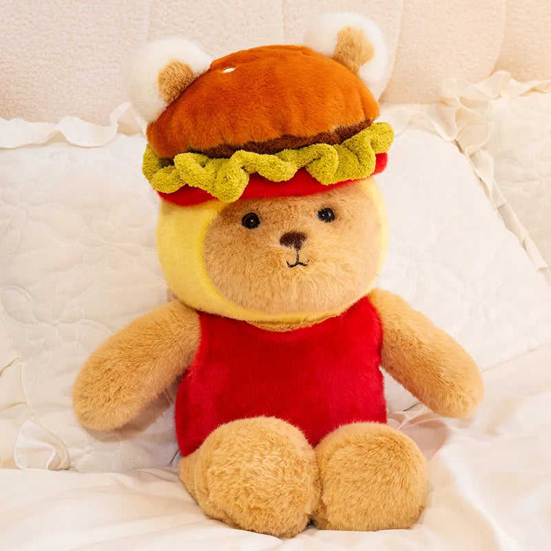 Hamburger-Dressed Bear Plush Toy | Kawaii Stuffed Teddy, 55cm