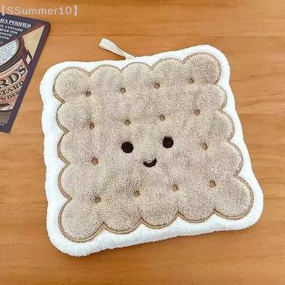 Cartoon Cookie Coral Fleece Hand Towel – Quick-Dry Kitchen Cloth