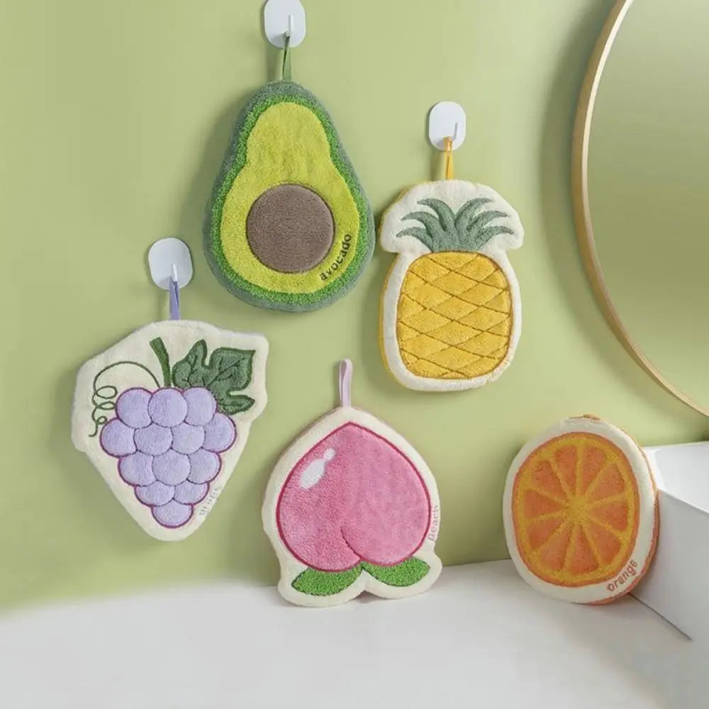 Cartoon Fruit Coral Fleece Hand Towel – Absorbent Hanging Kitchen Cloth