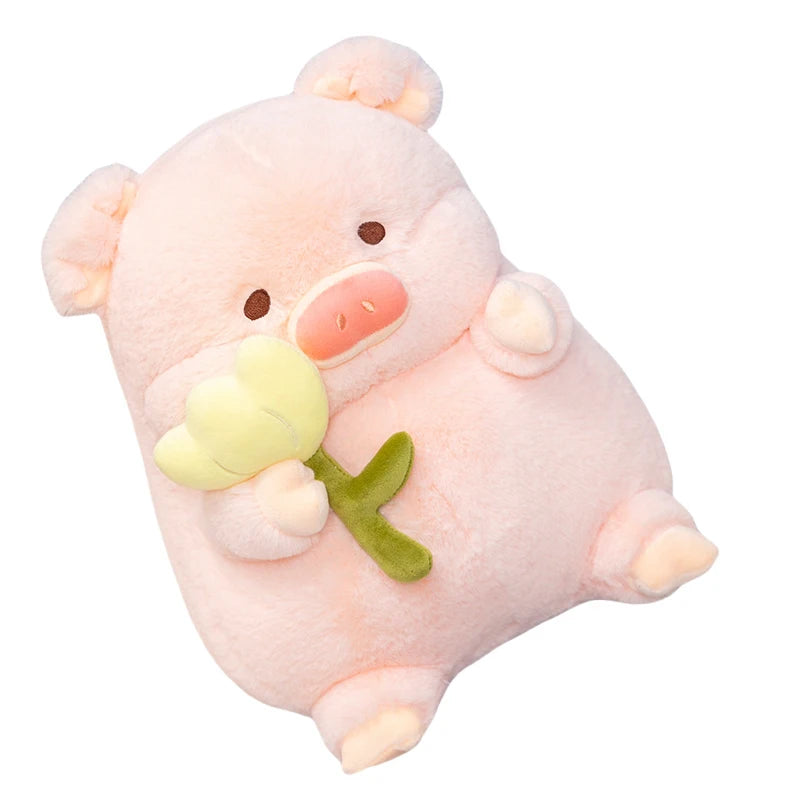 Flower-Holding Pig Plushie, Two Colors, 8-12" | 20-30 cm