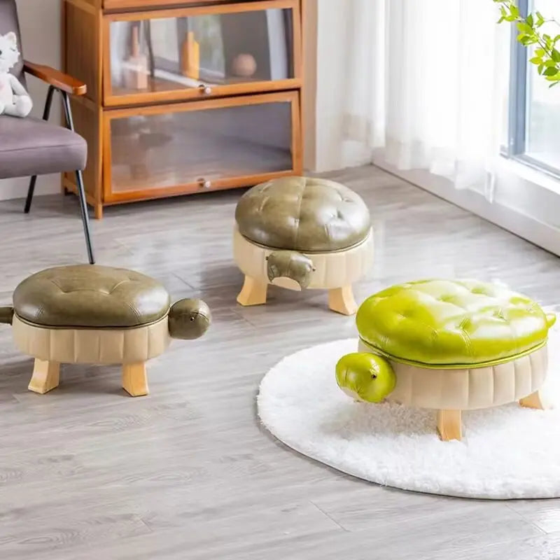 Turtle Time Faux Leather Ottoman - Four Colors