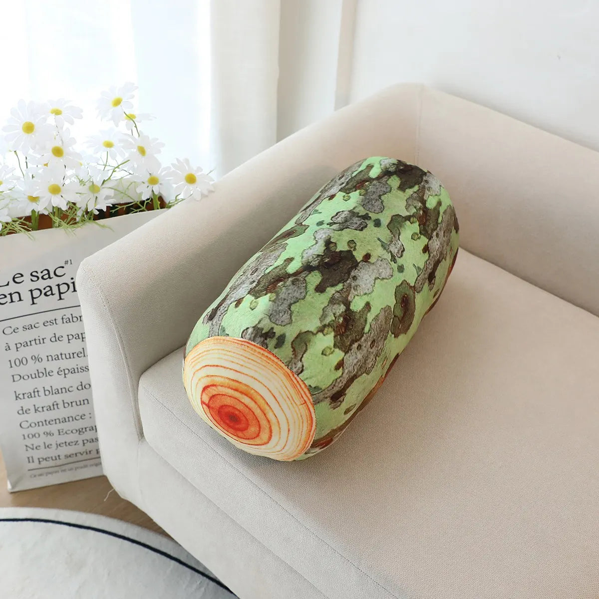 Plushie Realistico Ceppo d'Albero Plushie, Due Colori, 18-33" | 45-85 centimetri