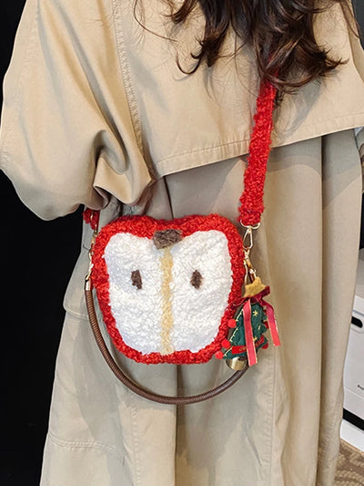 Red Apple Plush Shoulder Crossbody Bag – Furry Winter Clutch