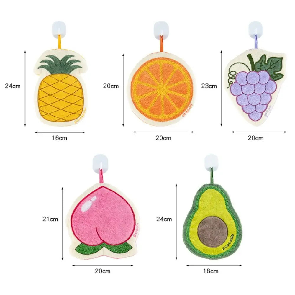Cartoon Fruit Coral Fleece Hand Towel – Absorbent Hanging Kitchen Cloth