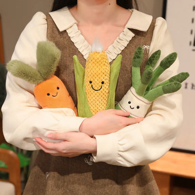 Smiling Vegetable Plush Dolls with Legs | Corn, Asparagus & Carrot Stuffed Toys