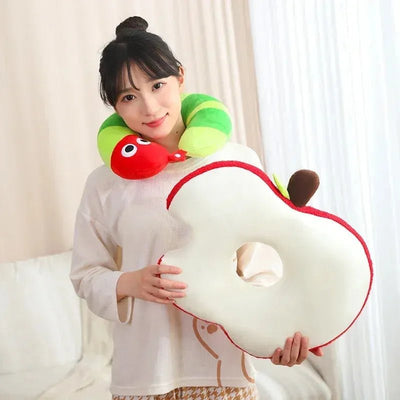 Apple & Worm Plushie Set – Unique Backrest and Neck Pillow plush toy – – – Image 4 | Plushie Produce