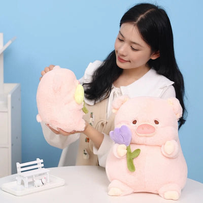 Flower-Holding Pig Plushie, Two Colors, 8-12" | 20-30 cm plush toy – – – Image 7 | Plushie Produce