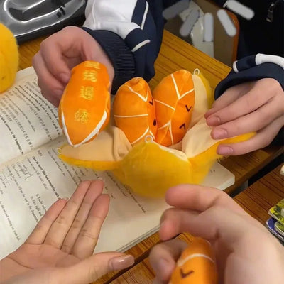 Peelable Orange Plushie Keychain, 4" | 11 cm plush toy – – – Image 4 | Plushie Produce