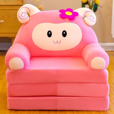 Pink Lamb Children's Reading Chair with Fold-Out Nap Mat plush toy – – Pink lamb – Image 1 | Plushie Produce