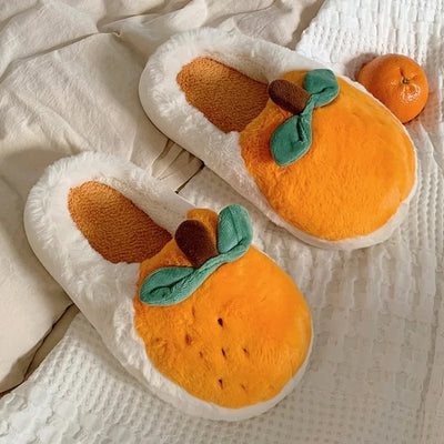 Plush Orange Fruit Slippers, US Men 4-6, Women 5.5-7.5 plush toy – – – Image 2 | Plushie Produce
