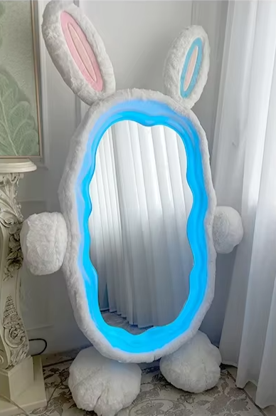 Plush Rabbit Body Mirror with LED Lights | 39" x 75" (100 x 190 cm) plush toy – – Tricolor version – Image 14 | Plushie Produce