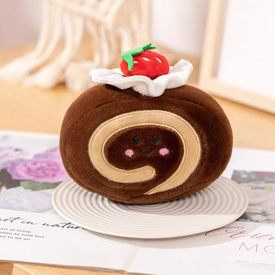 Plush Strawberry Cake Roll – Sweet, Squishy, and Oh-So-Kawaii! plush toy – – Dark brown 14cm – Image 7 | Plushie Produce