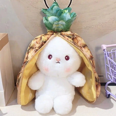 Plushie 2-in-1 Bunny Hiding in Fruit, Six Fruits, 7-10" | 18-25 cm plush toy – – Pineapple – Image 11 | Plushie Produce
