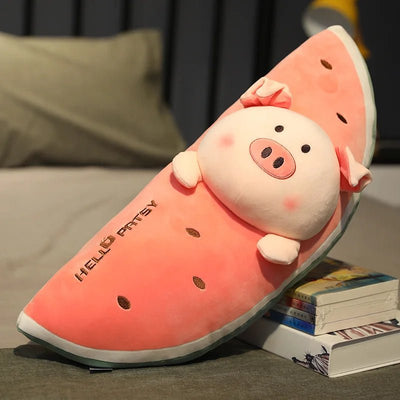 Plushie Animal Plushies in a Jumbo Watermelon Wedge, 7 Animals, 1.8-3.1' | 55-95 cm plush toy – – Pig – Image 2 | Plushie Produce