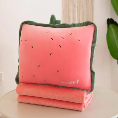 Plushie Fruit & Veggie Pillow Blanket Combo, 10 Pillow Designs plush toy – – Watermelon/ Square – Image 13 | Plushie Produce
