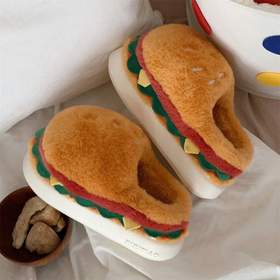 Plushie Hamburger Slippers, US Men 4-8.5/ Women 5.5-10 plush toy – – – Image 2 | Plushie Produce