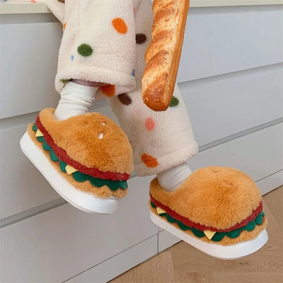 Plushie Hamburger Slippers, US Men 4-8.5/ Women 5.5-10 plush toy – – – Image 4 | Plushie Produce