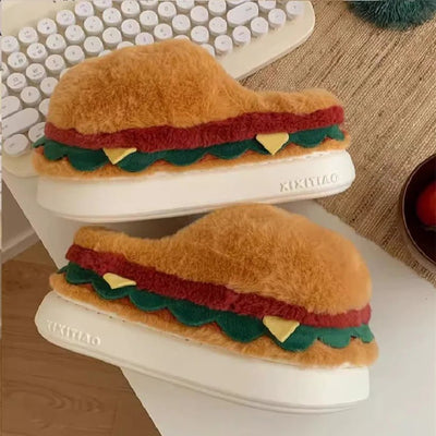 Plushie Hamburger Slippers, US Men 4-8.5/ Women 5.5-10 plush toy – – – Image 5 | Plushie Produce