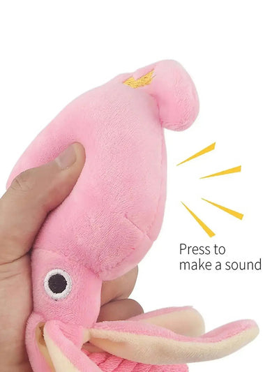 Plushie Pink Squid Squeaky Pet Toy, 13" | 34 cm plush toy – – – Image 5 | Plushie Produce