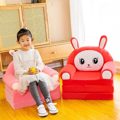 Red Rabbit Children's Reading Chair with Fold-Out Nap Mat plush toy – – – Image 2 | Plushie Produce