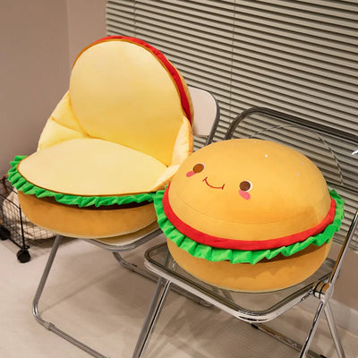 Smiling Hamburger Plushie Seat Cushion, 18" | 45 cm plush toy – – – Image 3 | Plushie Produce